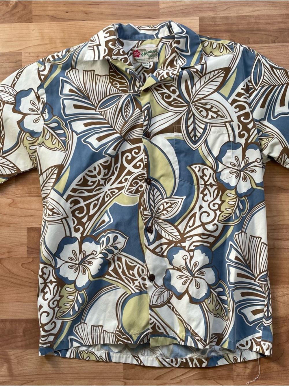 Hilo Hattie Blue, Brown & Cream Tropical Button-Down Shirt